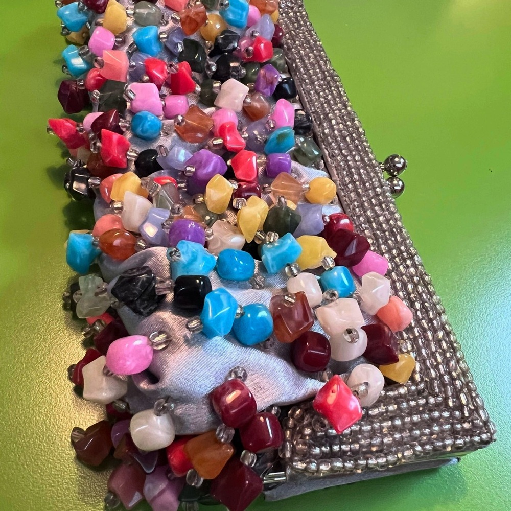 Unique Heavily Beaded Purse Art to Wear faux gem stone beads kinetic PROJECT
